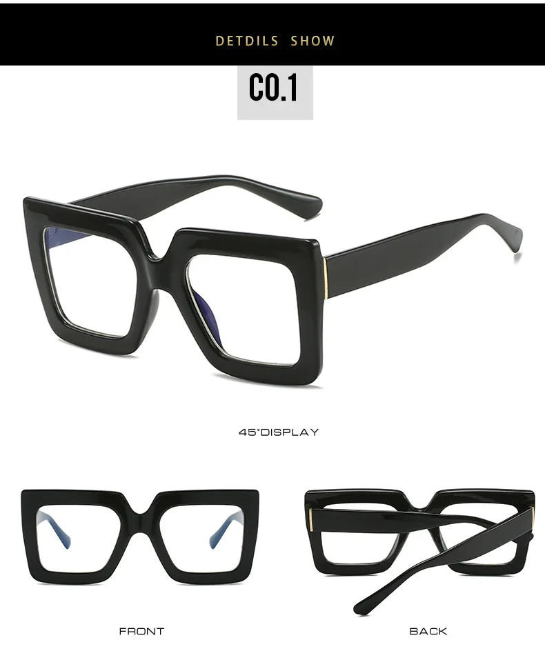 Big Oversized Square Eyeglass Frames Women Trendy Gradients Transparent Computer Optical Lenses Glasses Anti Blue Lens Eyewear