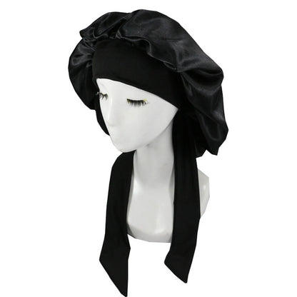 New Satin Hair Cap For Sleeping Invisible Flat Imitation Silk Round Haircare Women Headwear Ceremony Adjusting Button Night Hat