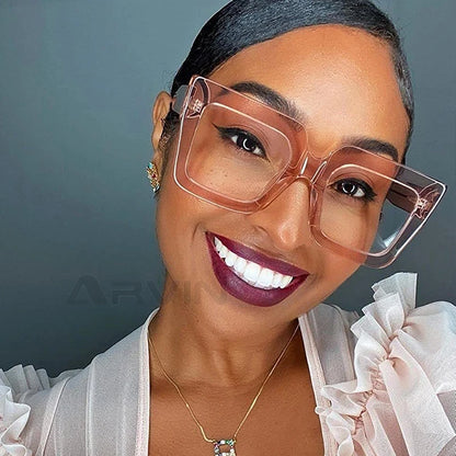 Big Oversized Square Eyeglass Frames Women Trendy Gradients Transparent Computer Optical Lenses Glasses Anti Blue Lens Eyewear