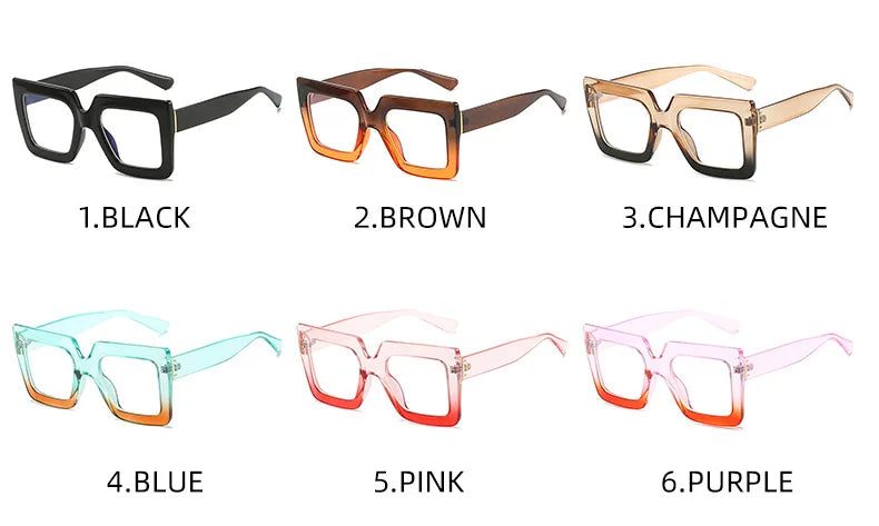 Big Oversized Square Eyeglass Frames Women Trendy Gradients Transparent Computer Optical Lenses Glasses Anti Blue Lens Eyewear