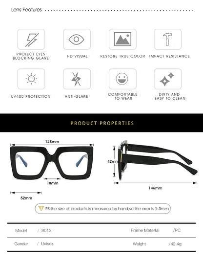 Big Oversized Square Eyeglass Frames Women Trendy Gradients Transparent Computer Optical Lenses Glasses Anti Blue Lens Eyewear