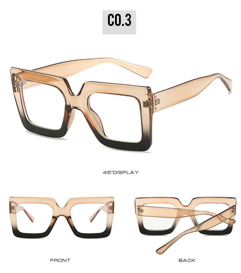 Big Oversized Square Eyeglass Frames Women Trendy Gradients Transparent Computer Optical Lenses Glasses Anti Blue Lens Eyewear