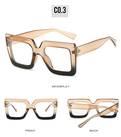 Big Oversized Square Eyeglass Frames Women Trendy Gradients Transparent Computer Optical Lenses Glasses Anti Blue Lens Eyewear